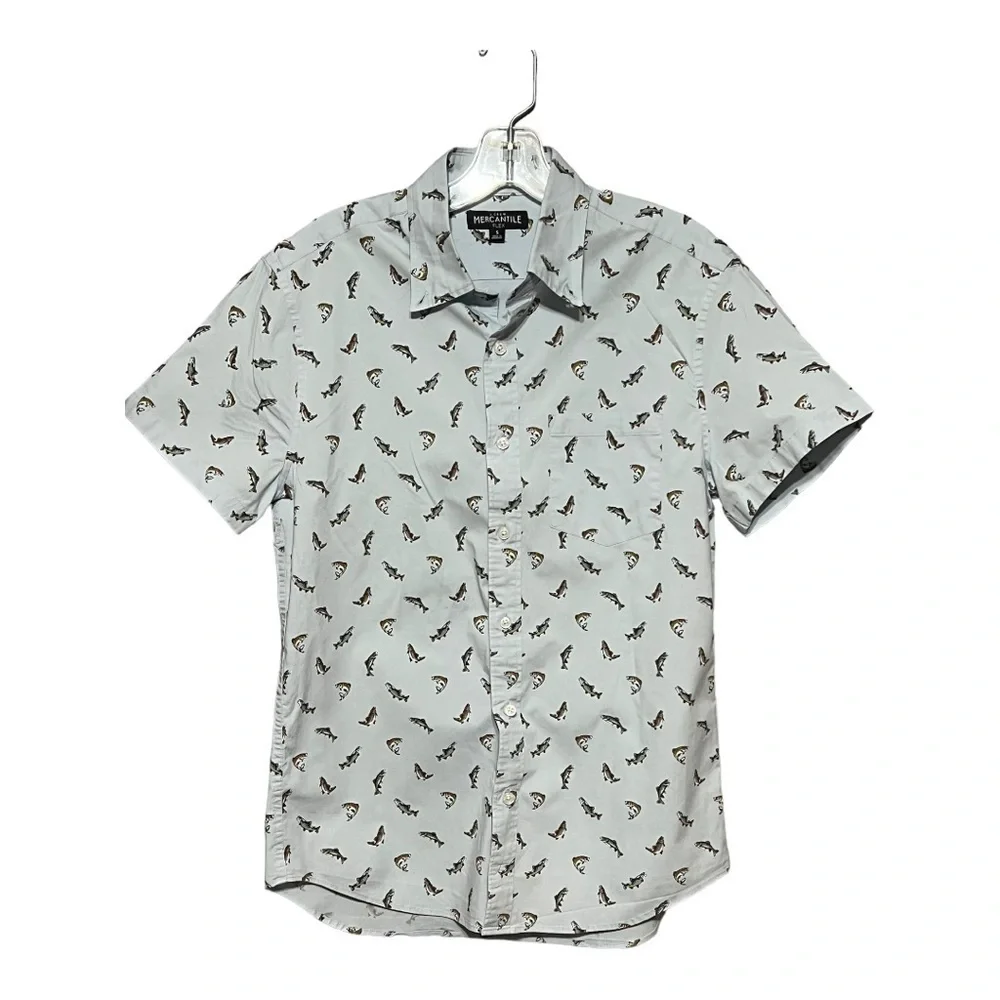 J. Crew Mercantile Flex Bass Printed Button Up Short Sleeve Shirt Small